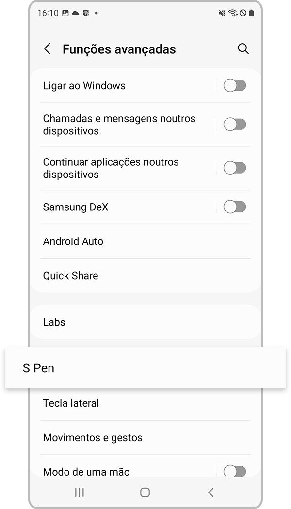 passo 2 de alterar aplicações da s pen do s22