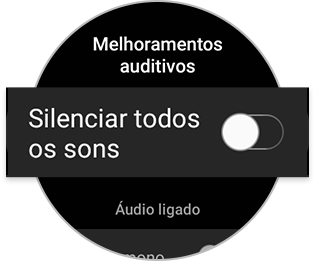 A opção Silenciar todos os sons desativada num smart watch Galaxy.