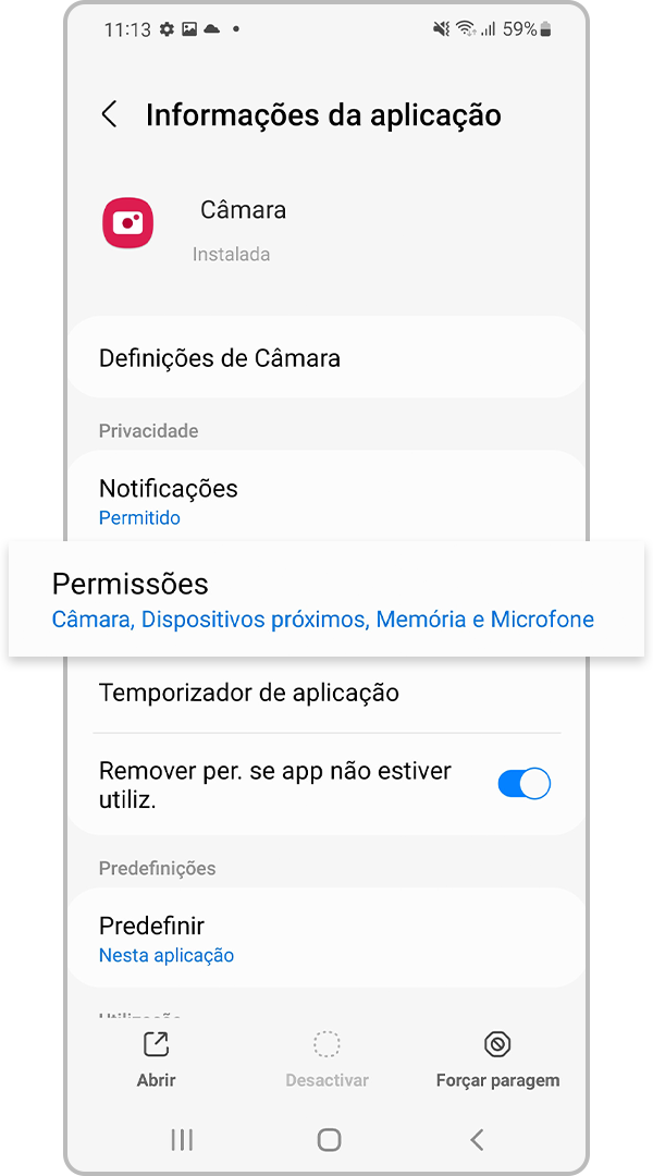 Selecionar permissões de aplicações