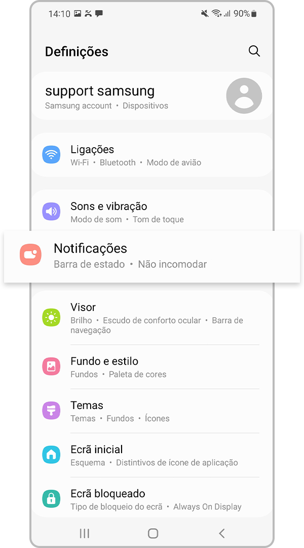 Definições das notificações
