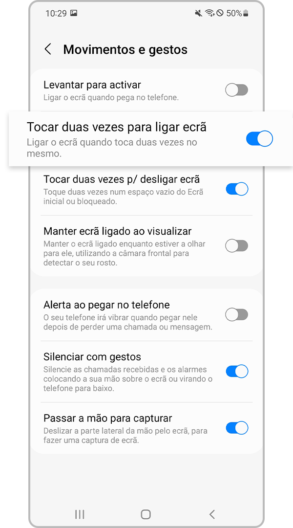 comutador tocar duas vezes para ligar ecrã