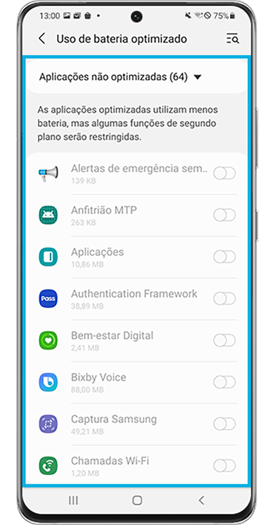 otimizar aplicações individuais para usar menos bateria-Otimizar utilização da bateria