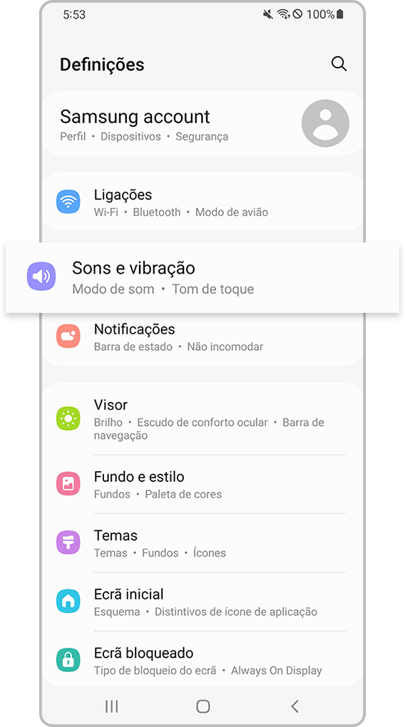 Menu sons e vibração