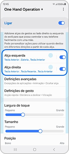 Selecione uma alça para personalização