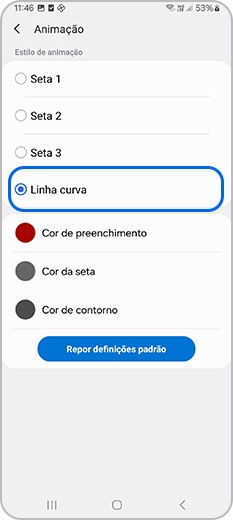 Altere o estilo de animação para uma linha curva