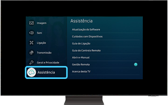 A TV Samsung mostra as opções de Todas as Definições.