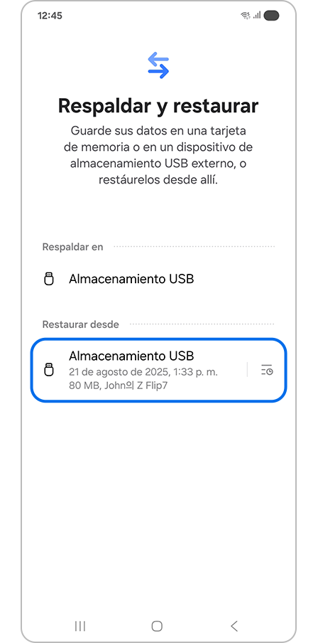 Seleccionar almacenamiento USB
