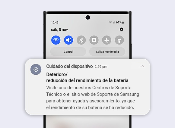 Mensaje de alerta en la barra de estado del teléfono