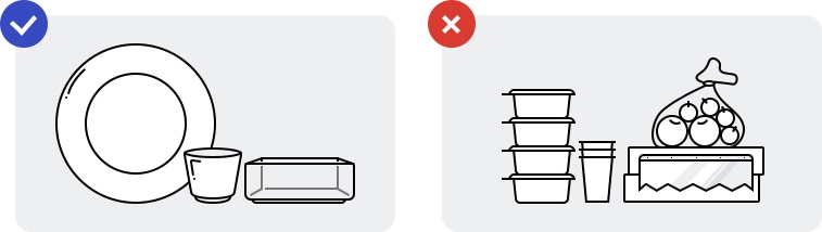 tabla guía de los recipientes adecuados para el horno