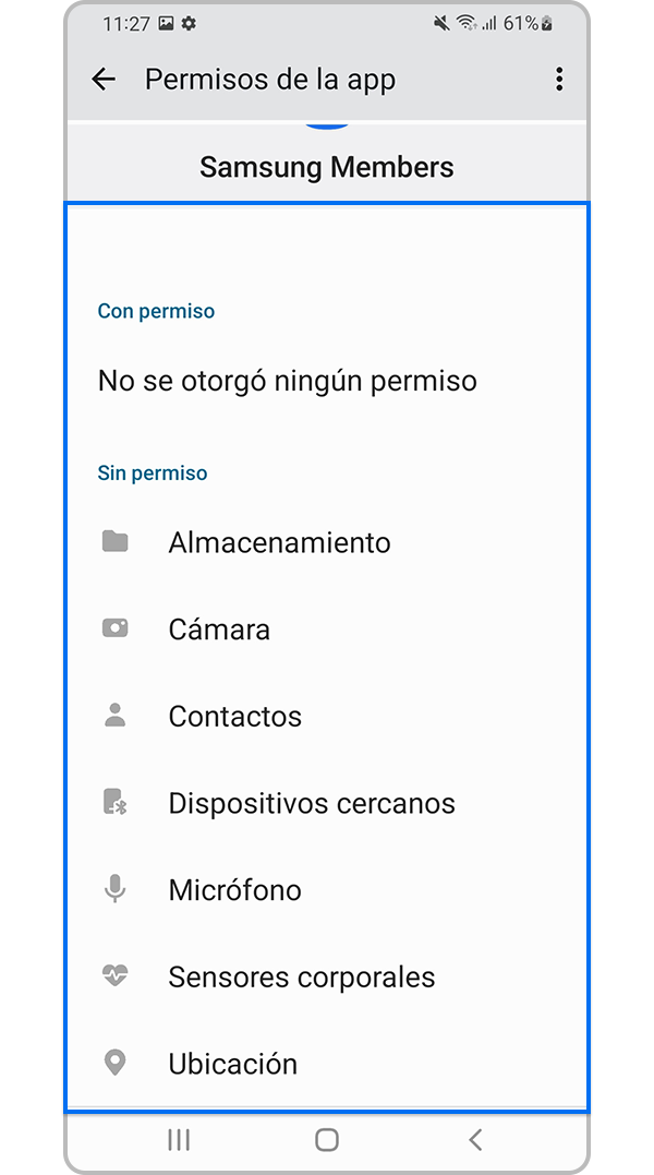 Permitir permisos para la aplicación