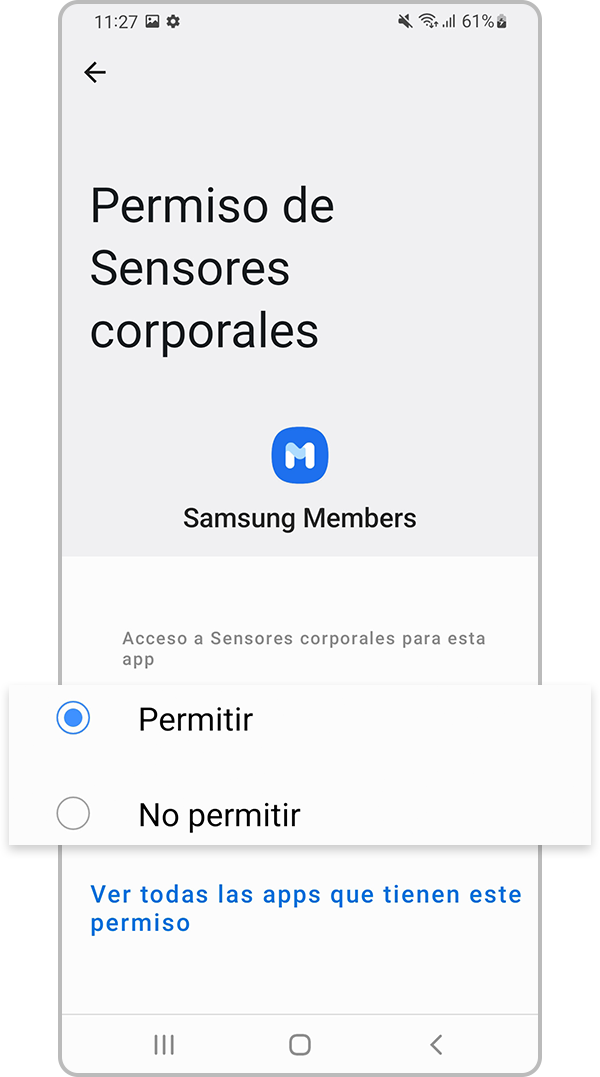 Seleccione permitir o no permitir los permisos de la aplicación