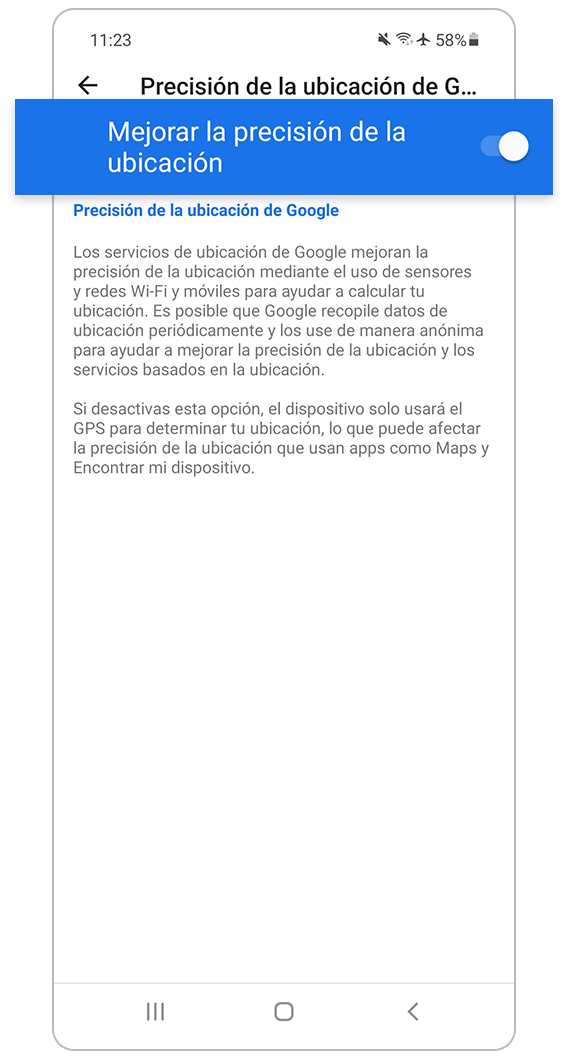 Mejorar la precisión de la ubicación activado