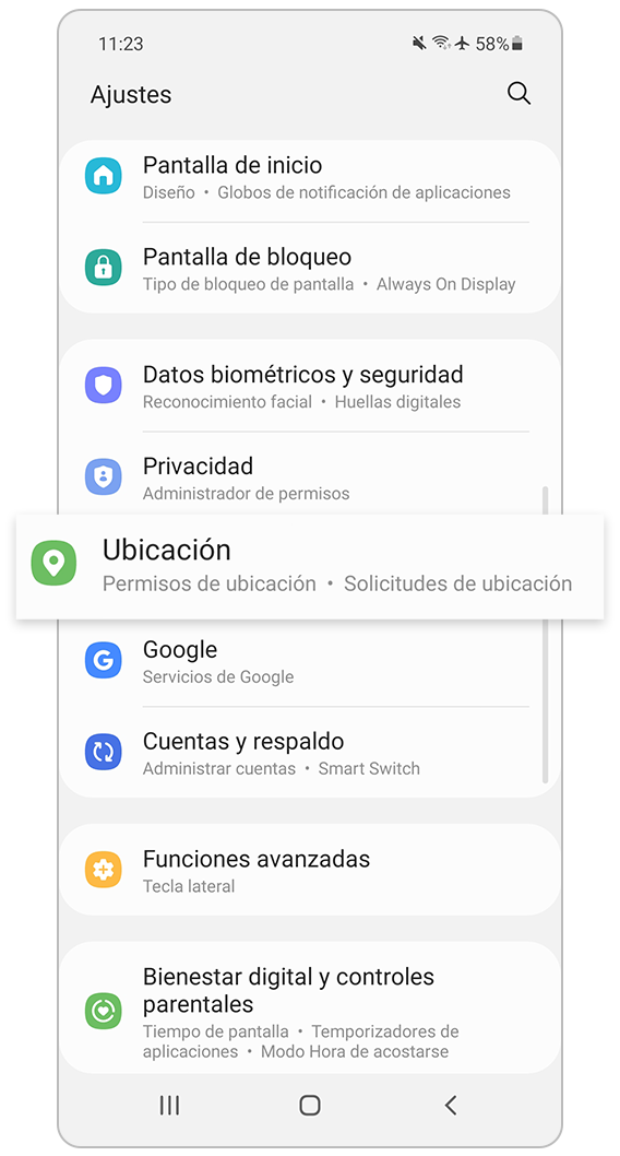 Selecciona la ubicación en Configuración
