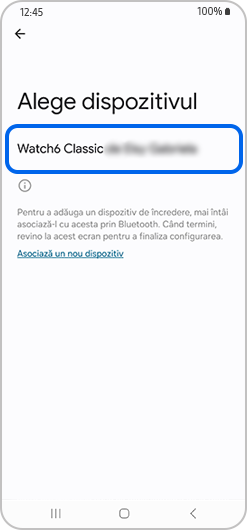 Ecranul „Alege dispozitivul”