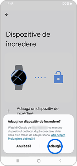 Pop-up-ul „Adaugi un dispozitiv de încredere?”