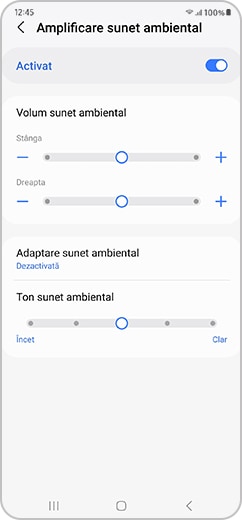 Ecran de smartphone cu opțiunile de sunet ambiental