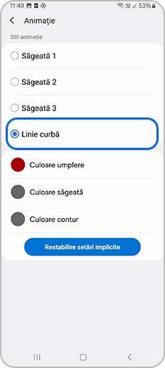 Schimbă stilul de animație la linie curbă
