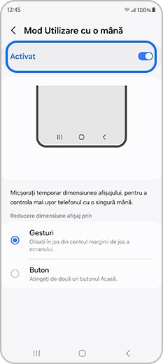 Activează Mod Utilizare cu o mână