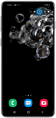 Atingeți pictograma camerei frontale în timp ce înregistrați ecranul, pe S10