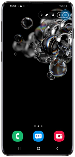 Captură de ecran de pe S10, care afișează pictograma Stop în partea din dreapta sus, în timpul unei înregistrări a ecranului