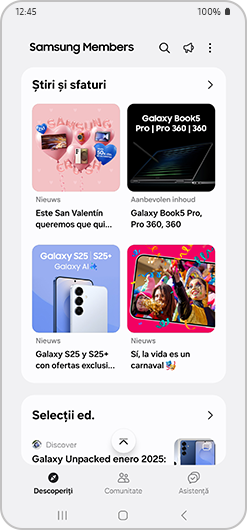 Selecțiile editorului și Galeria Galaxy în secțiunea Descoperă.