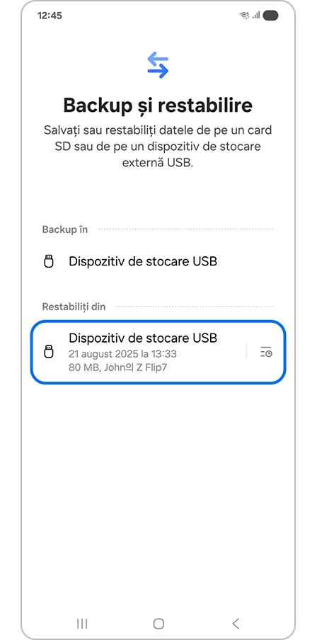 Selectarea spațiului de stocare USB