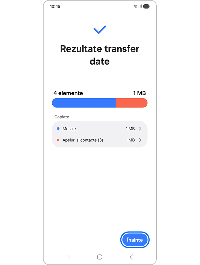 Atingerea butonului Înainte după primire