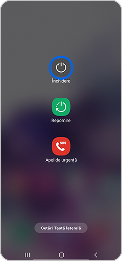 Ecran Samsung Galaxy cu pictograma Închidere evidențiată