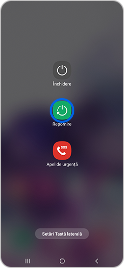 Ecran Samsung Galaxy cu pictograma Repornire evidențiată