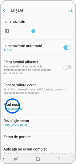Funcția Ecran adaptabil este disponibilă la Android versiunea 8