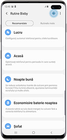 Crearea unei rutine personalizate, pictograma Plus