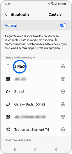 Selectați dispozitivul cu care doriți să vă asociați, din lista de „Dispozitive disponibile” de mai jos.