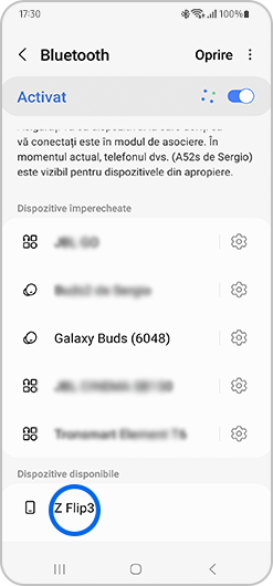 Selectati dispozitivul cu care doriti sa va asociati din lista de Dispozitive disponibile de mai jos