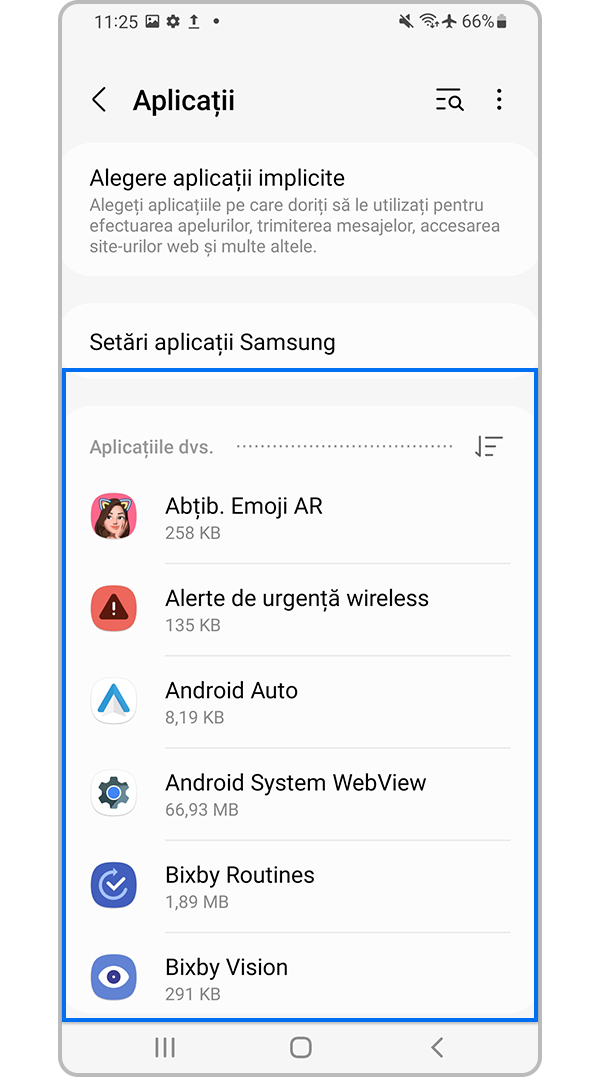Alege aplicația pentru care vrei să golești memoria cache