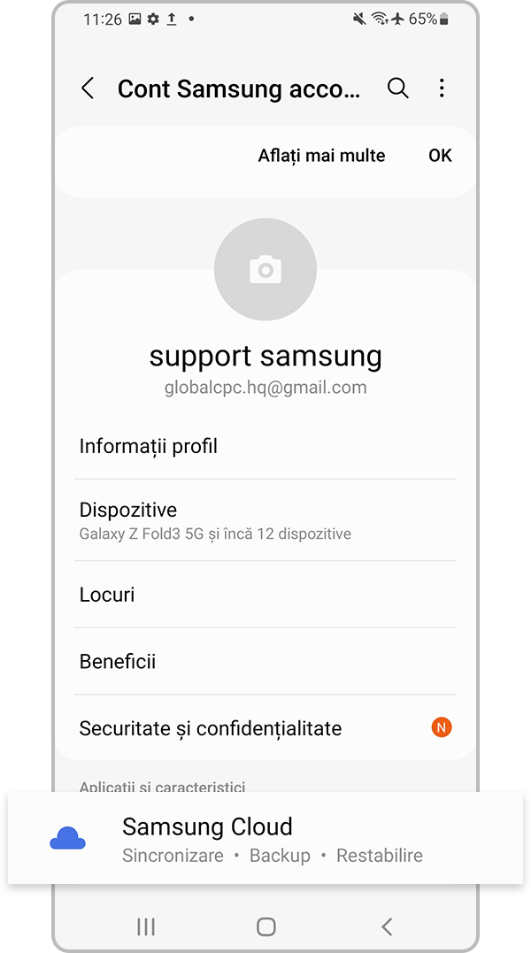 Selectează Samsung Cloud