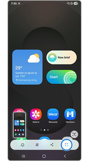 Selectați din bara de instrumente pentru capturi de ecran