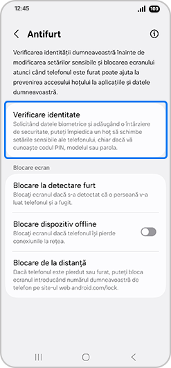 Verificare identitate selectată în Antifurt