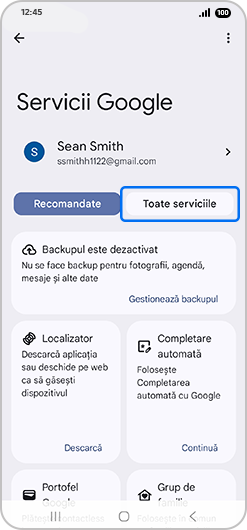 Toate serviciile selectate în Google