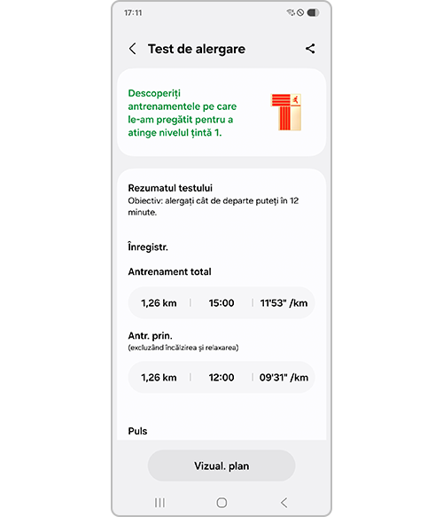Afișarea rezultatului Test de alergare