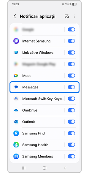 Selectarea aplicației Mesaje