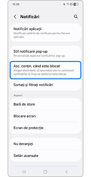 Selectarea opțiunii Asc. conțin. când este blocat