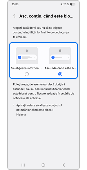 Atingeți fie Se afișează întotdeauna, fie Ascunde când este blocat