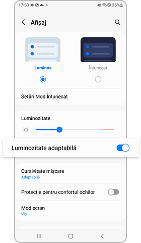 setare luminozitate adaptabilă galaxy s22