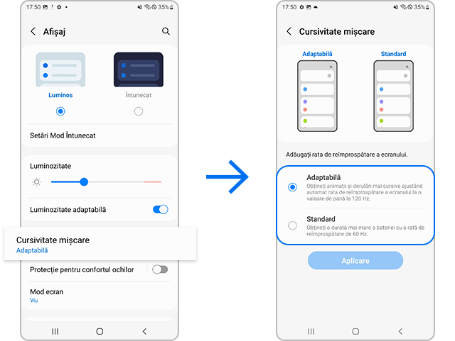 setare cursivitate mișcare galaxy s22