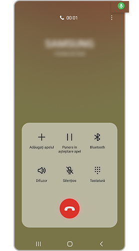 Pictogramă verde afișată în timpul unui apel când se acordă acces la Microfon