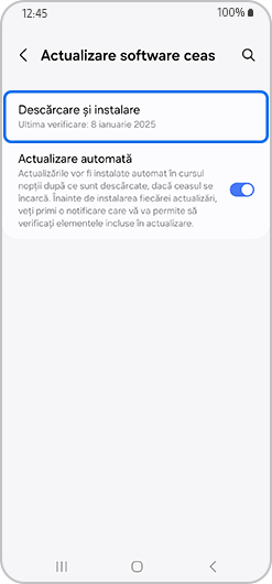 Opțiunea Descarcă și instalează a fost selectată.