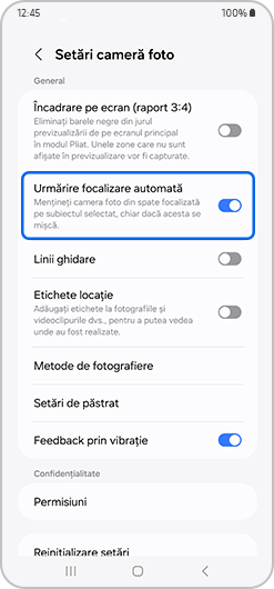 focalizare cameră dezactivare urmărire focalizare automată