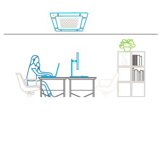 line drawing of a business with a 4-way cassette on the ceiling