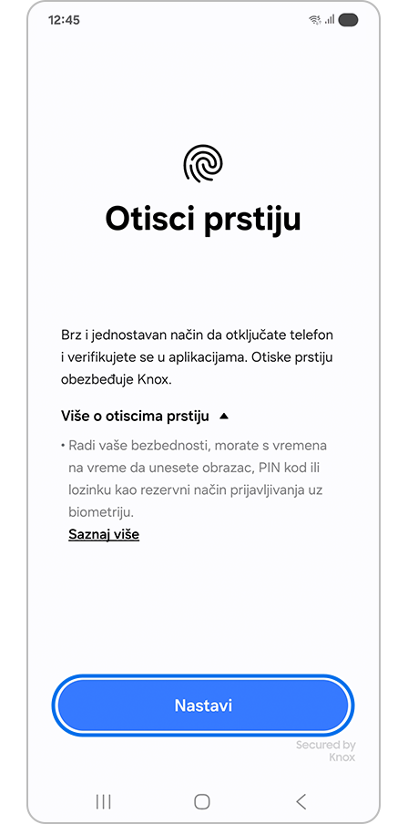 Dodirivanje dugmeta Nastavi