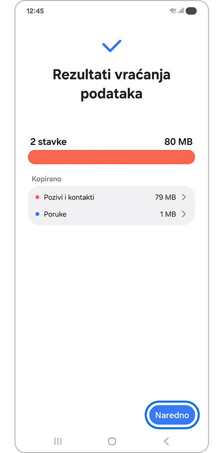 Dodirivanje dugmeta Naredno
